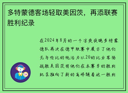 多特蒙德客场轻取美因茨，再添联赛胜利纪录