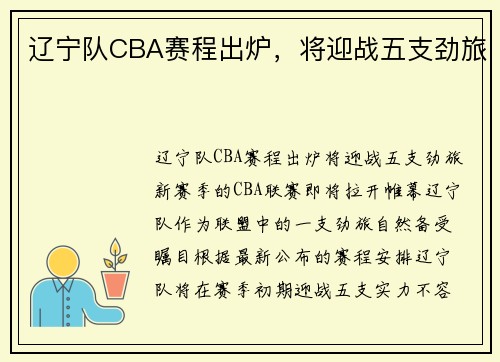 辽宁队CBA赛程出炉，将迎战五支劲旅