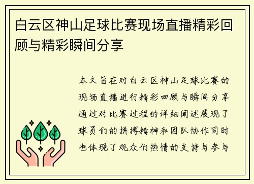 白云区神山足球比赛现场直播精彩回顾与精彩瞬间分享